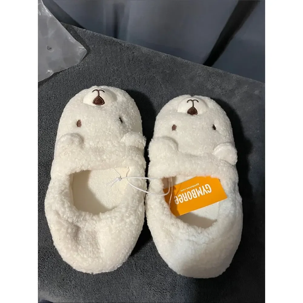 Gymboree White Bear Plush Kids Slippers NWT Size 2